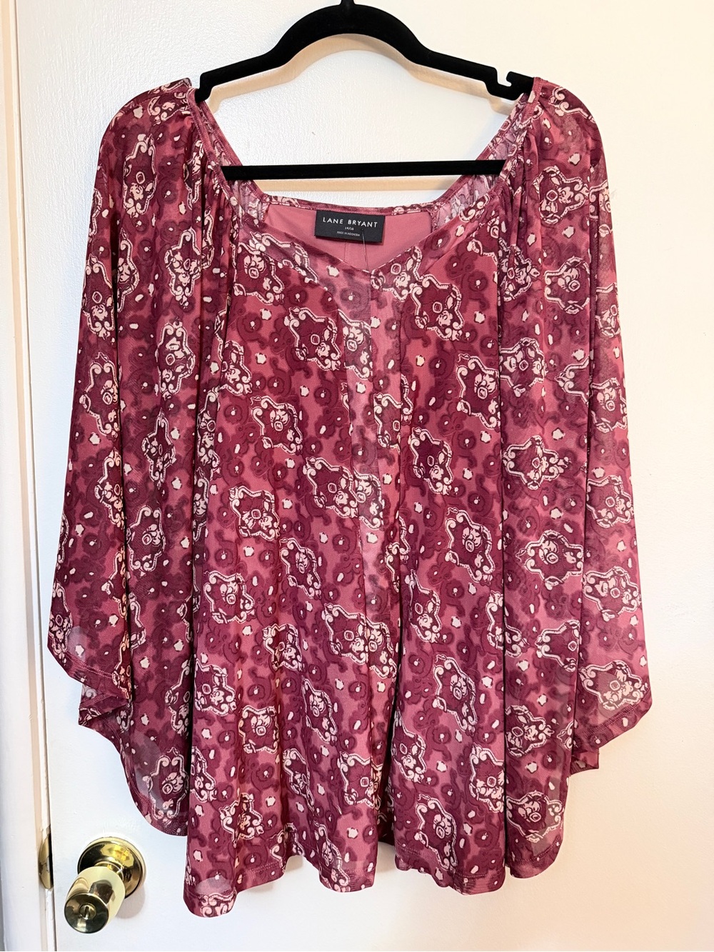 Lane Bryant Mauve-Pink Paisley Peasant Blouse